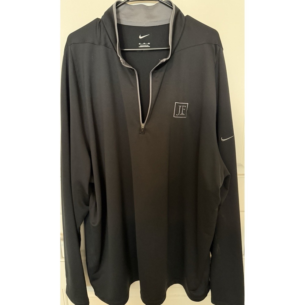 Nike Men's 3XL Black Gray 1/4 Zip Long Sleeve Golf Polo Shirt Mock Neck‎ Logo